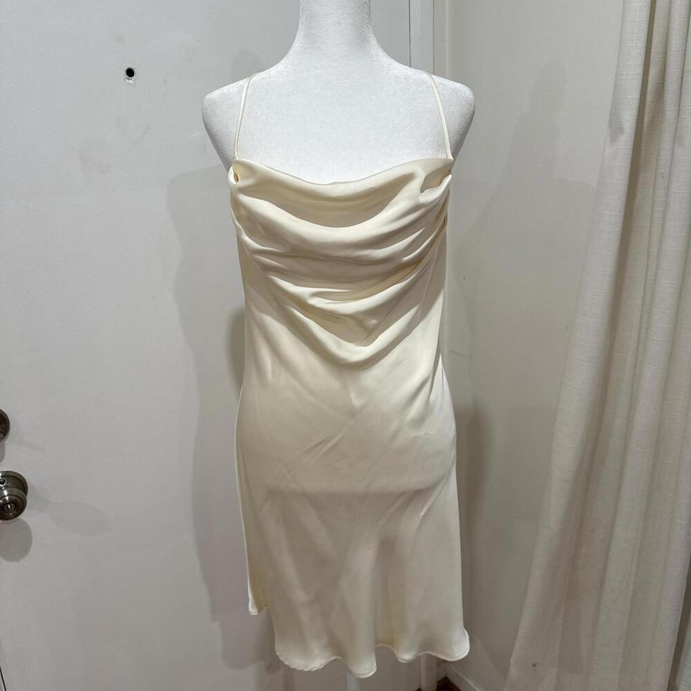Cream Silk Cowl Neck Mini Slip Dress